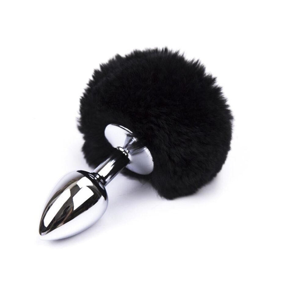 Small Metallic Anal Plug (Black Fur Tail)